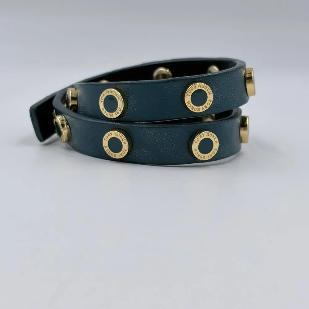 Tory Burch Enamel & Leather Cole Double Wrap Around Bracelet